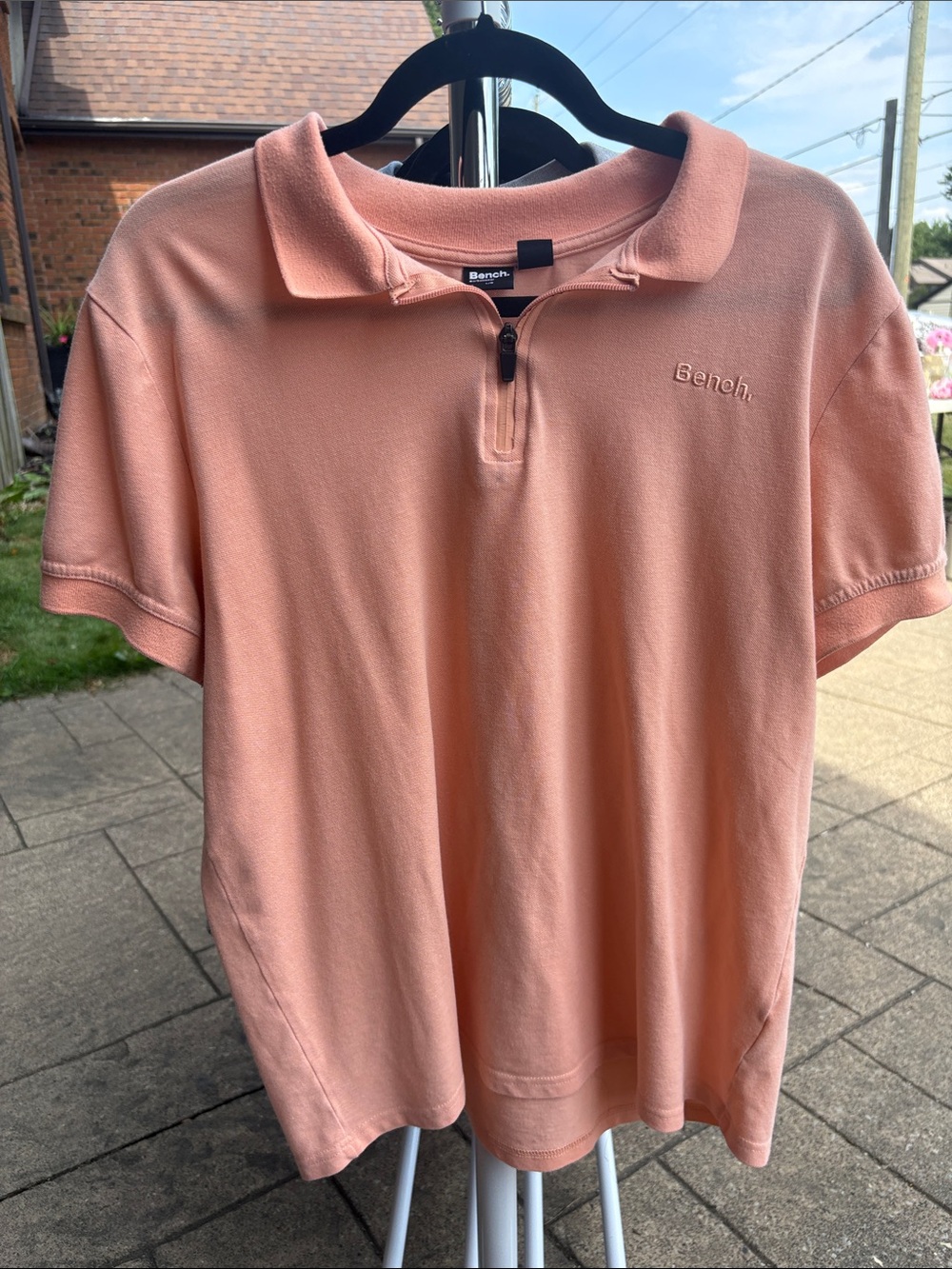 Bench Men's Peach Zip-Front Polo Shirt